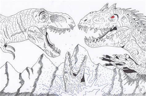 Jurassic World Indominus Rex Vs T Rex Coloring Pages James Milligan S