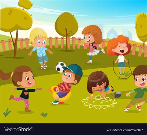 Baby Play Kindergarten Playground Illustration Children Play Football