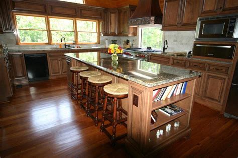 Large Custom Built Island With Breakfast Bar And Granite Counter Top