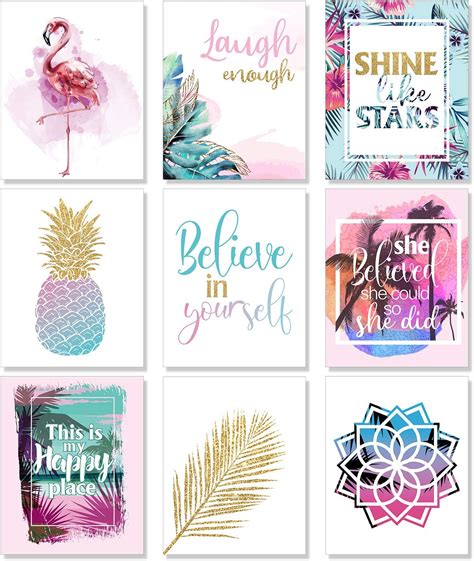 Outus Set Of 9 Teen Girl Room Wall Art Inspirational Prints