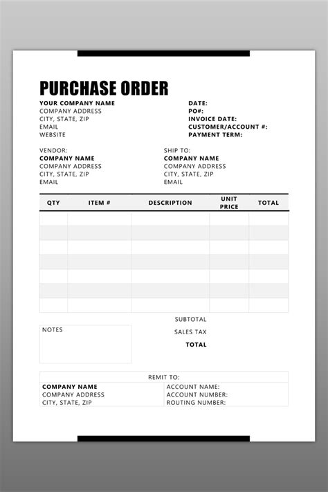 Purchase Order Template Purchase Order Form Template Etsy Purchase