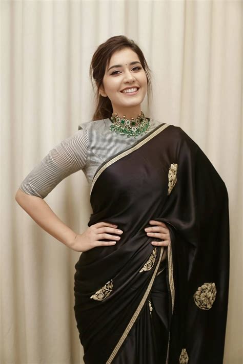 glamorous indian girl rashi khanna in black saree cinehub