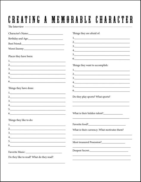 Character Interview A Worksheet For Beginners How To Memorize