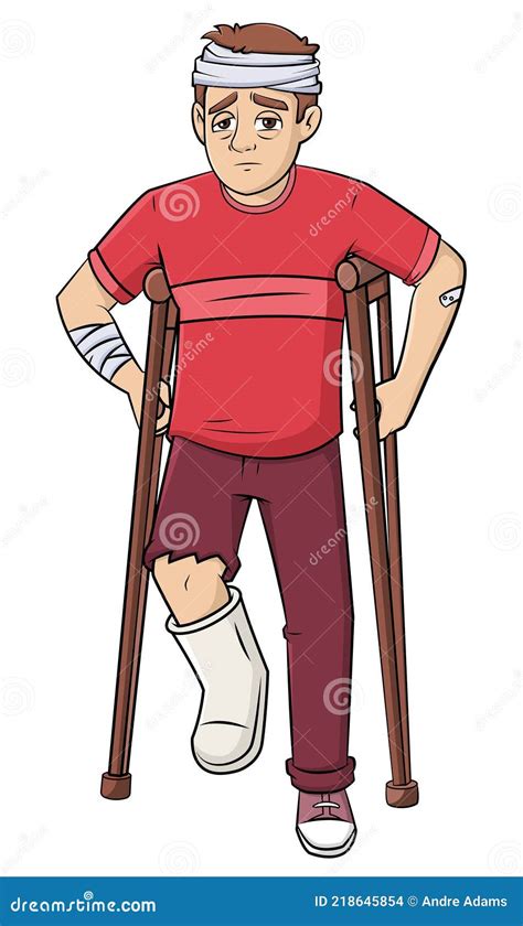 Man In Crutches And Cast Stock Vector Illustration Of White 218645854