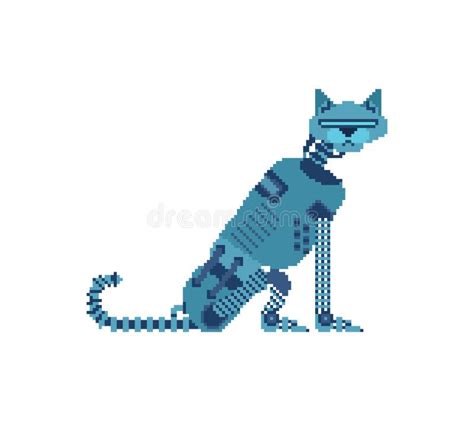 Robot Cat Pixel Art 8 Bit Cyborg Cat Pixelated Robotic Iron Pet Stock