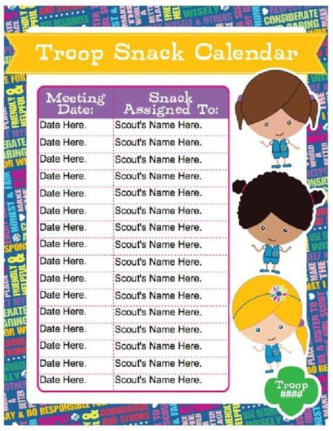 Daisy Girl Scout Snack Calendar Editable Printable Instant Download