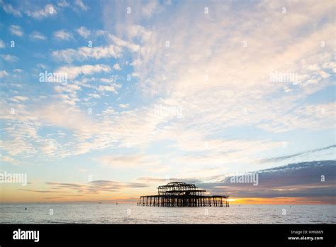 Brighton Uk Brightons Derelict West Pier At Sunset Stock Photo Alamy