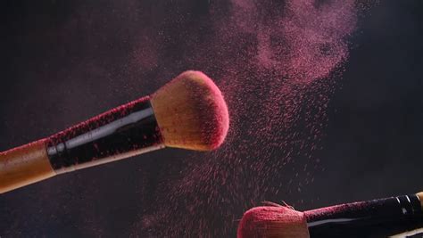 Two Makeup Brushes With Powder Stock Footage Video 100 Royalty Free