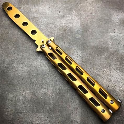 Gold Butterfly Balisong Trainer Knife Training Dull Blade Stainless
