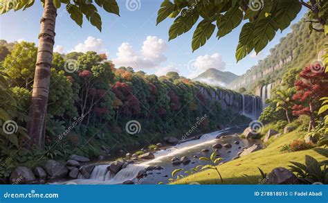 Tropical Rhapsody: Enthralling Waterfall Background in the Rainforest