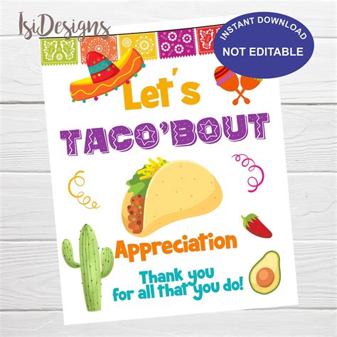 Taco Appreciation Sign Teacher And Staff Appreciation Week Sign Nurses Volunteers Fiesta