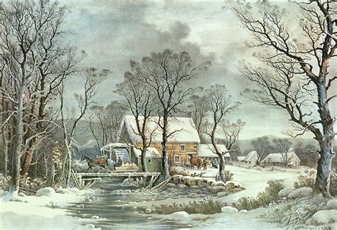 Winter In The Country The Old Grist Mill Painting By