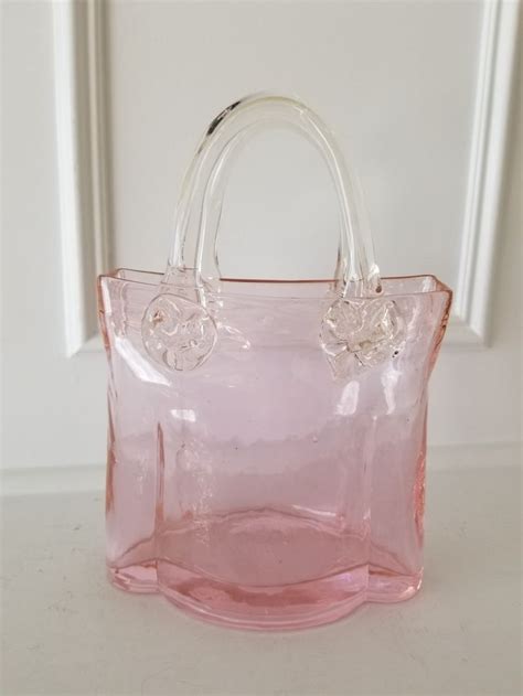 Murano Glass Purse Pink Art Glass Hand Blown Flower Accent Etsy Pink Art Glass Art Hand Blown