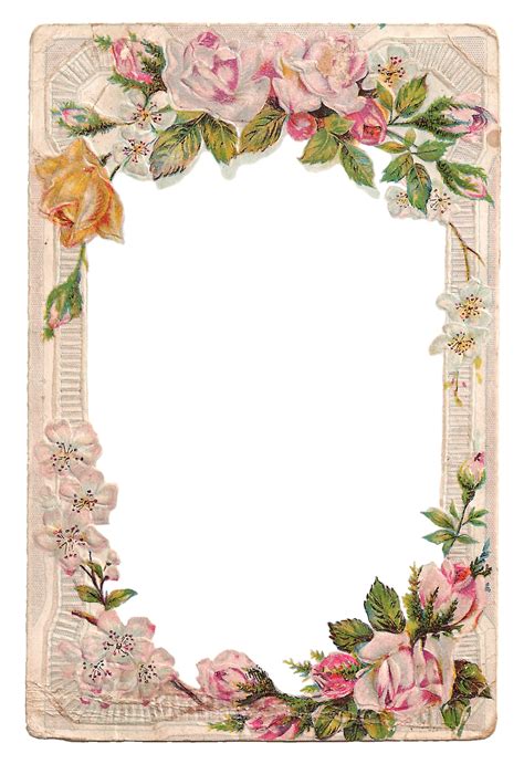 Free Vintage Digital Flower Frame With Roses And Dogwood Jpeg And Png