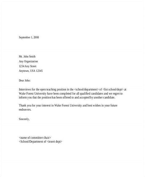 Candidate Rejection Letter After Interview For Your Needs Letter
