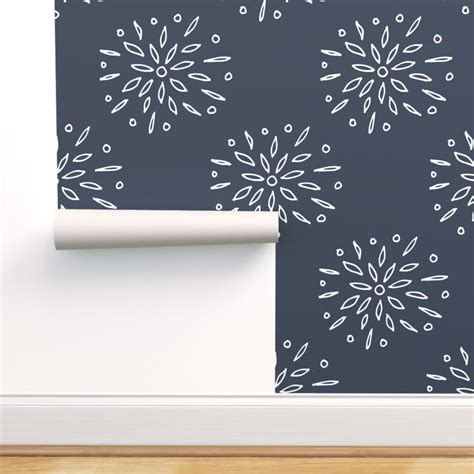 Peel And Stick Wallpaper Swatch Floral Drawing Blue Navy Flowers Simple