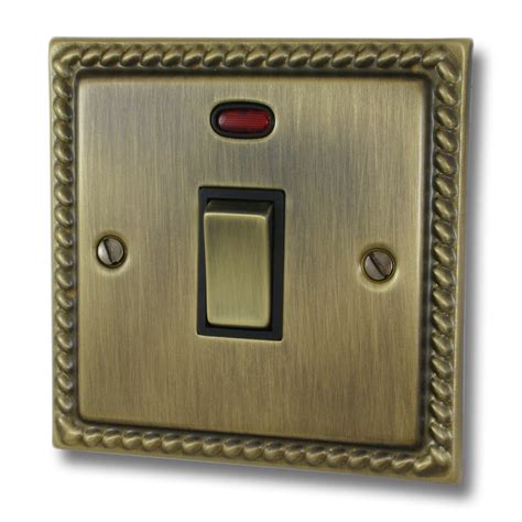 Georgian Antique Brass 20 Amp Dp Switch With Neon Black Inserts