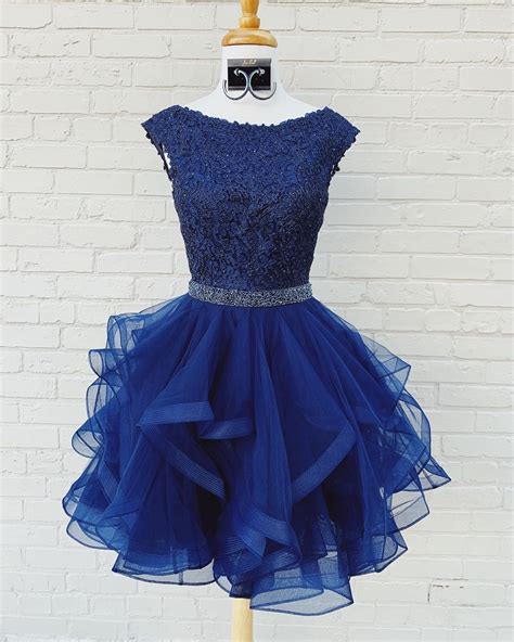 Cute Short Navy Blue Applique Lace Homecoming Dress Navy Blue Homecoming Dress Short Prom Dress