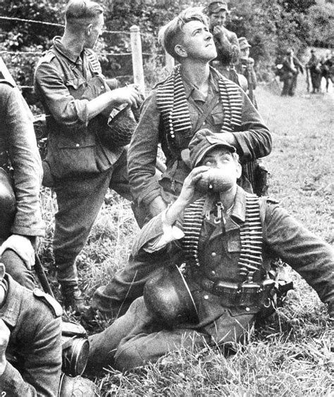 Normandy June 44 German Soldiers Glance Upwards At Allied Planes German