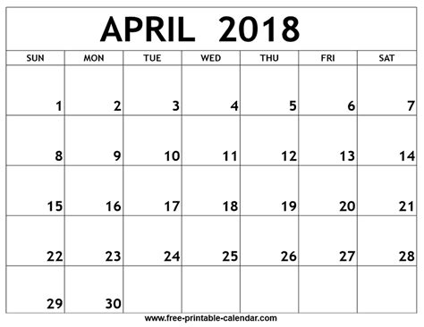 Free Printable Calendar 2018 Free Printable Calendar April