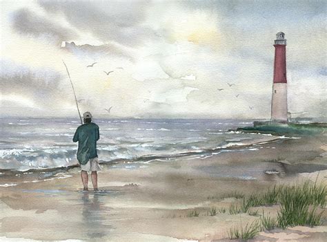 Lighthouse And Fisherman Painting By Beth Kantor Fine Art America
