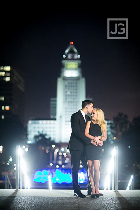 Downtown Los Angeles Engagement Photography At Night Allison And Matt