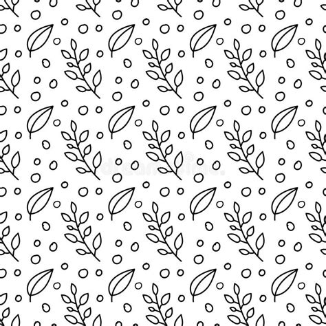 Vector Seamless Pattern With Hand Drawing Black And White Leaves Stock