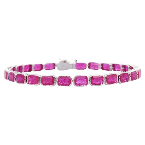 Ruby And Diamond Halo Style Bracelet In K White Gold For Sale At StDibs