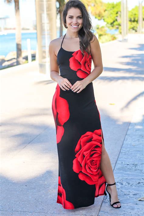 Look This Black And Red Dress Is A Beauty Red Floral Maxi Dress Pretty Maxi Dress Strappy