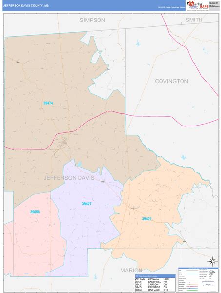 Jefferson Davis County Ms Wall Map Color Cast Style By Marketmaps