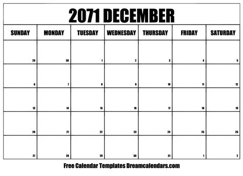 December 2071 Calendar Free Blank Printable Templates