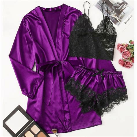 Gzaac Satin Silk Pajamas Women Nightdress Lingerie Robes Underwear