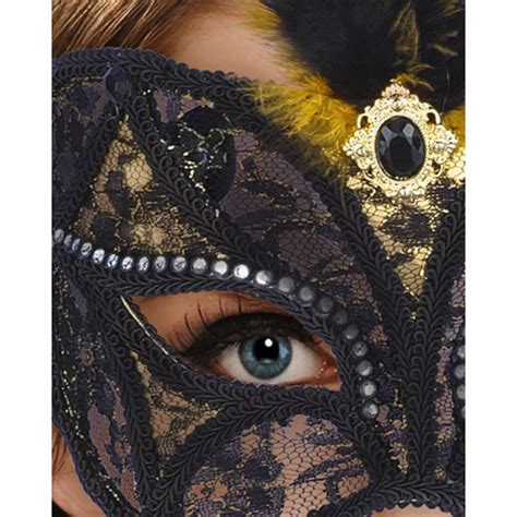 Black Lace Feather Masquerade Mask 9in Party City