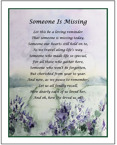 Someone Is Missing Bereavement Poem Sympathy Poem Memorial Poem Remembrance Poem Sympathy T
