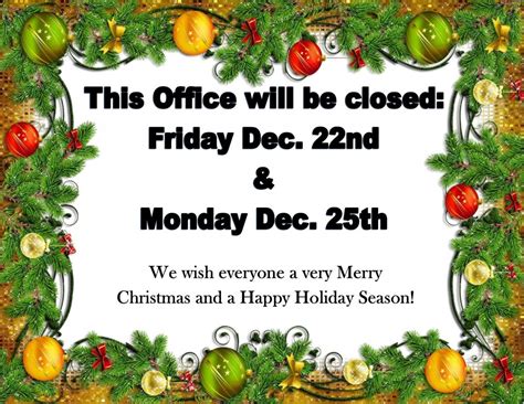 Business Office Closed For Holiday Message Template