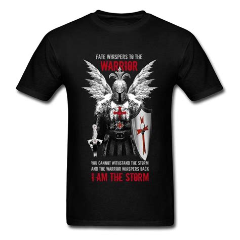 Fashion Men T Shirt Knights Templar Warrior Print Manly Male Black Tops