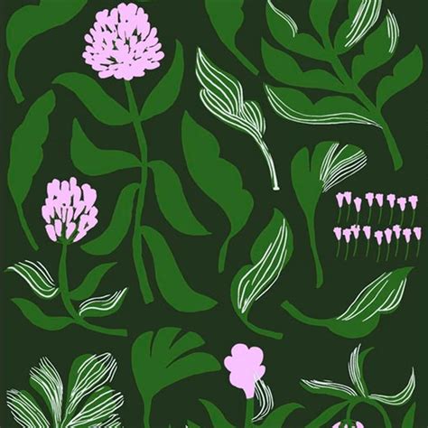 Kasvio Cotton Fabric in green, lilac | Plant pattern, Scandinavian ...