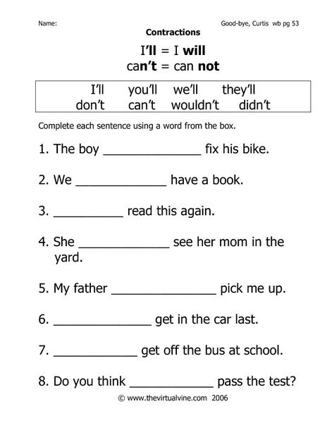 Goodbye Curtis Contractions Worksheet For 2nd 3rd Grade Lesson Planet