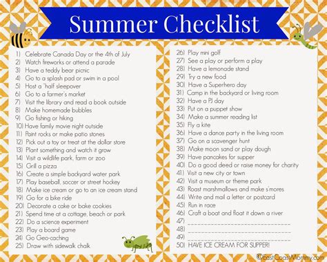 East Coast Mommy Printable Summer Checklist 2014