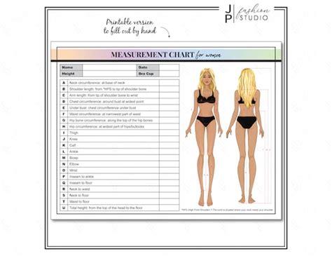 Printable Women Body Measurement Sheet Fashion Designer Etsy