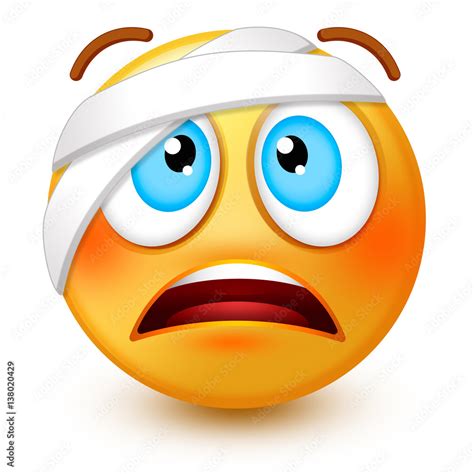 Cute Injured Face Emoticon Or 3d Wounded Emoji With A Bandage Wrapped