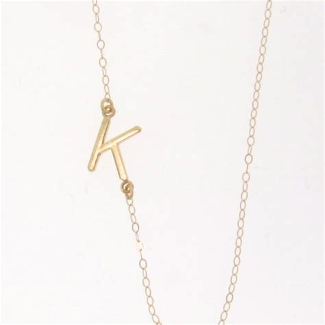 Sideways Initial Necklace 14K SOLID GOLD Your By Classicdesigns