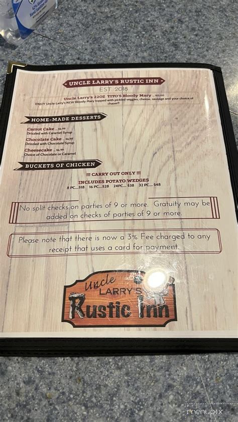 Menu Of Uncle Larrys Rustic Inn In Hartford Wi 53027