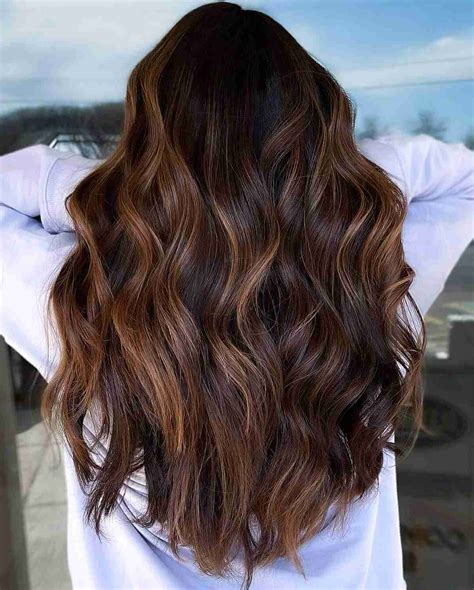 Dark Brown Hair With Caramel Highlights And Layered Cut