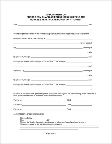 Free Printable Temporary Guardianship Forms Form Resume Examples Vrogue