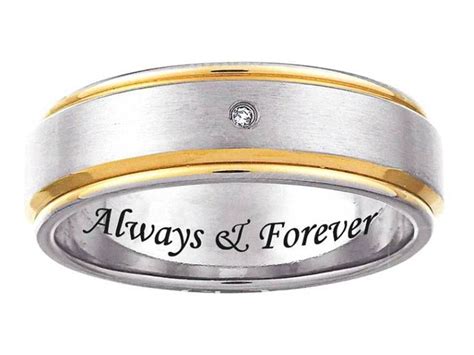 Engraving is a popular way for couples to personalize their wedding rings, and there are many different types of sentiments that can be inscribed on rings depending on whether the couple is interested in a simple romantic note, a funny, quirky engraving, or a sentimental inscription. Wedding Ring Engraving Always and Forever (With images ...