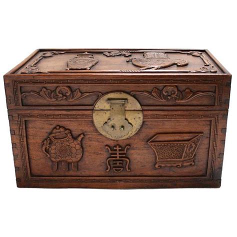 Hand Carved Wooden Chinese Chest Trunk Vintage Trunks Wooden