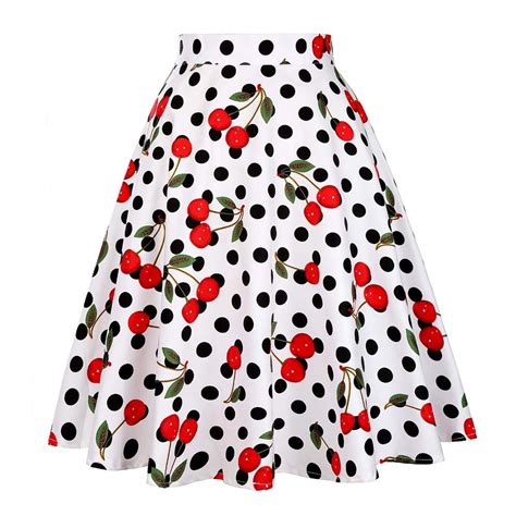 Cute Cherry Summer Vintage Skirt Pleated Plus Size Retro Casual Vintage