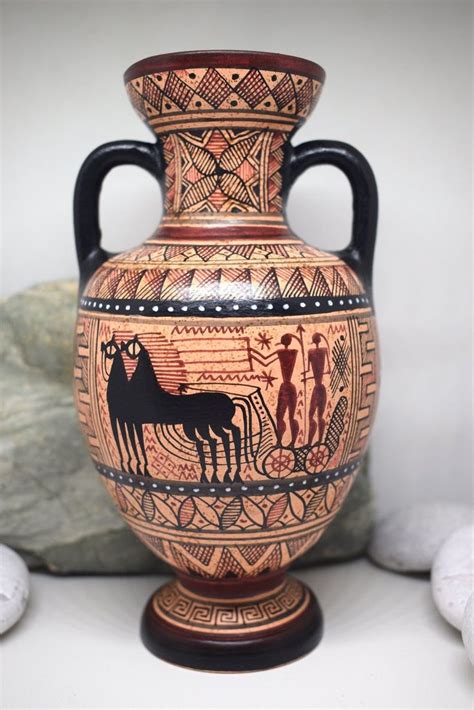 Ancient Greek Ceramic Amphora Vase Of The Geometric Period Handmade In Greece 16 5cm 6