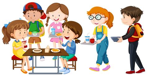 Niños Almorzando En Mesa 454718 Vector En Vecteezy
